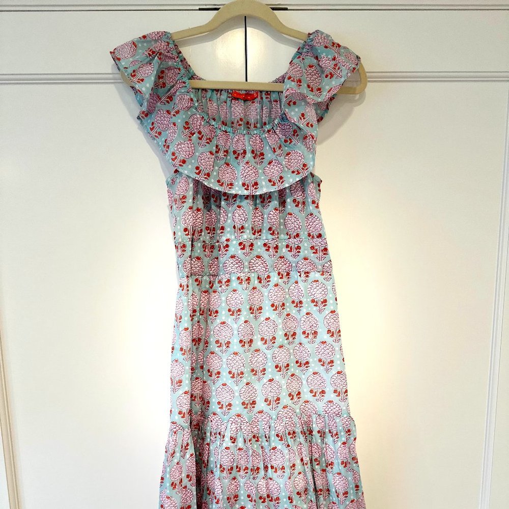 Oliphant RUFFLE NECK MIDI DRESS- KERALA AQUA